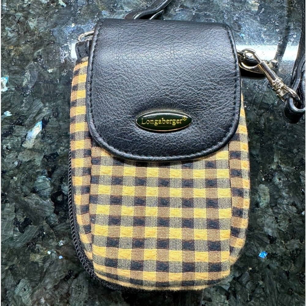 Mini Longaberger Cross Body Purse Black Cream Check Plaid Bag Homespun